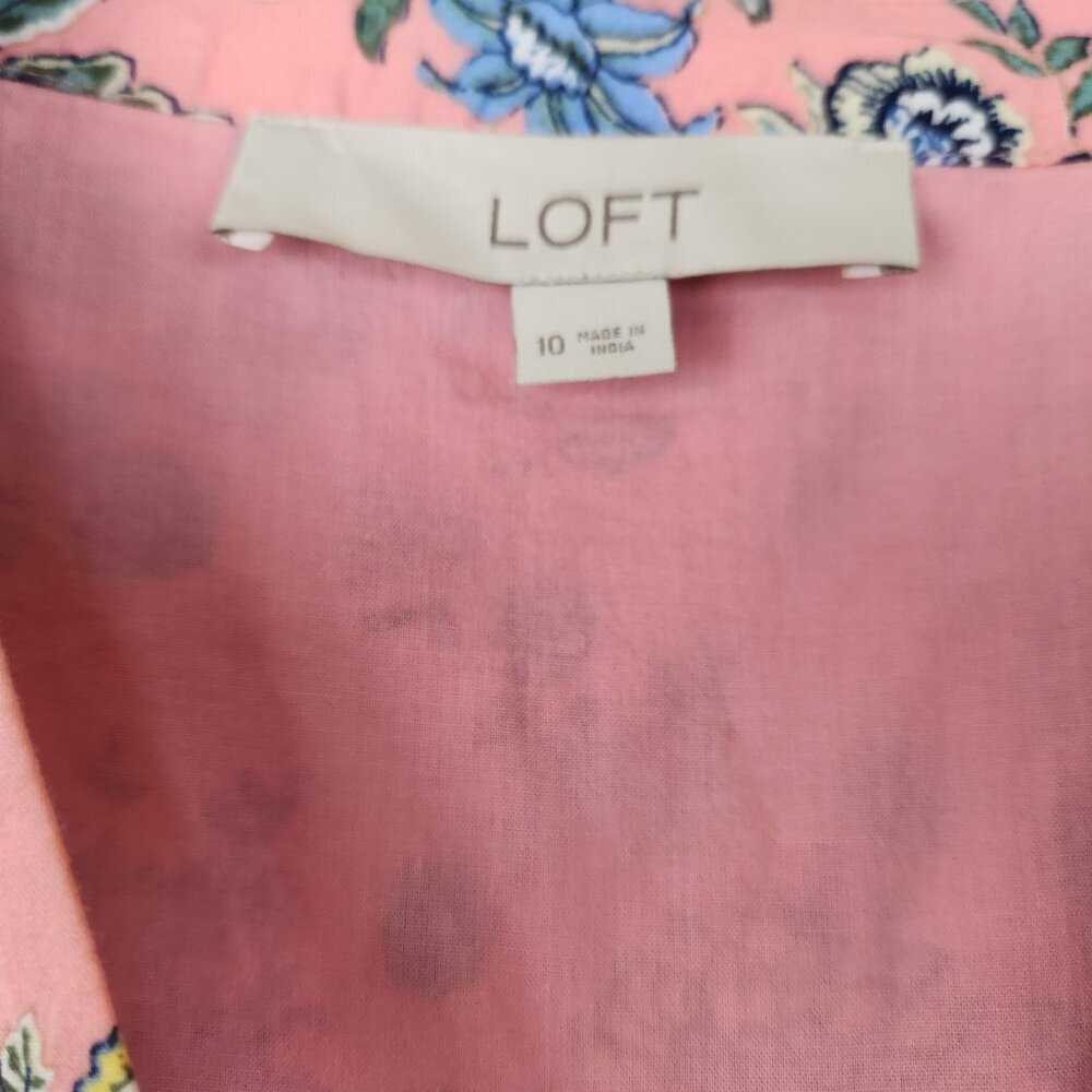 Loft Size 10 Floral Pink Multi Embroidered 3/4 Sleeve Women’s Swing Shirt Dress - Picture 7 of 8